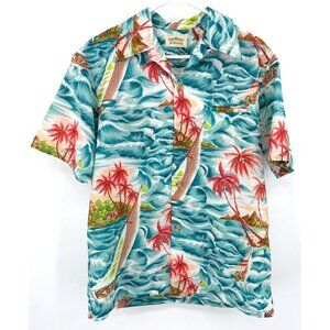 Malihini Ocean Boats Hawaiian Shirt Blue Mens Sz M or L
